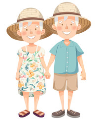 Flat design illustration of grandparents couple isolated over transparent background