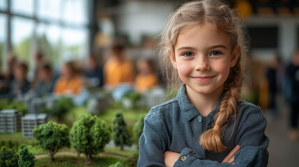 A school project where children build eco-friendly models of cities powered by renewable energy sources.