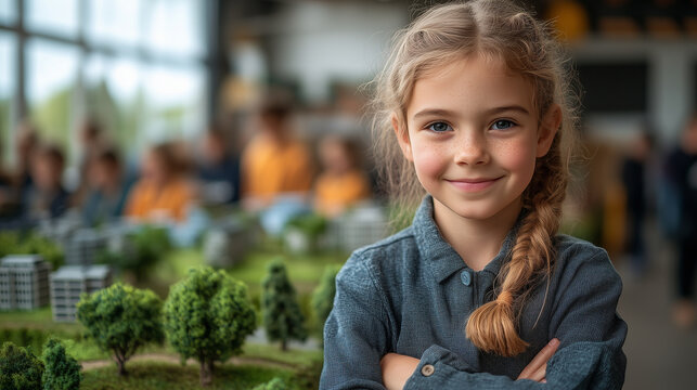 A school project where children build eco-friendly models of cities powered by renewable energy sources.