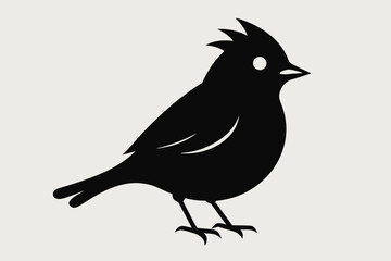 A cute Cedar Waxwing bird for log silhouette black Vector art illustration