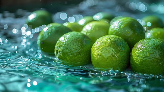 Spanish lime placed bright floatable tray gently drifting luxury pool surrounded crystalclear water tropical drink softly blurred background evoking luxurious resort feel Scientific name Melicoccus