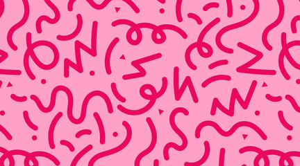 Colorful line drawing doodle seamless pattern. Creative minimalist line draw background  trendy design.