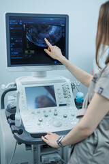 Ultrasound machine for body examination. Modern apparatus in the doctor's office.