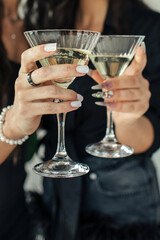 Celebrating moments with clinking glasses of sparkling drinks at a festive gathering in a stylish setting