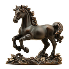 Bronze horse statue with rearing posture isolated on transparent background