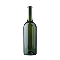 Dark green glass wine bottle isolated on transparent background