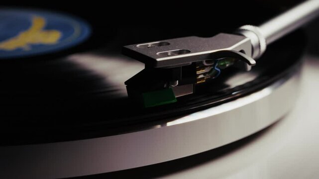Extreme close-up/ macro shot of a record needle on the record