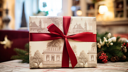 Christmas gift box wrapping idea for boxing day and winter holidays in the English countryside tradition