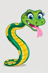 Naklejka premium Cute green snake sticking out tongue happily