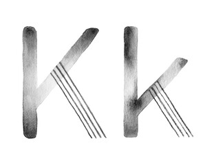 Sleek black and white watercolor illustration of uppercase and lowercase 