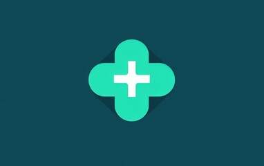 Obraz premium Minimalist logo with a symmetrical medical cross, featuring a blend of blue and green, flat vector design, and solid background, ideal for healthcare branding.