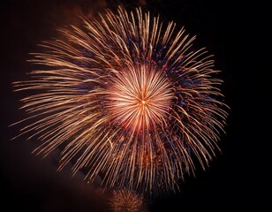 Isolated fireworks with depth of field capturing vibrant colors and festive atmosphere