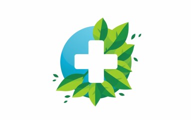  logo with blue and green color scheme, featuring a central medical cross symbol inside a circle on a solid white background, suitable for healthcare or business branding.