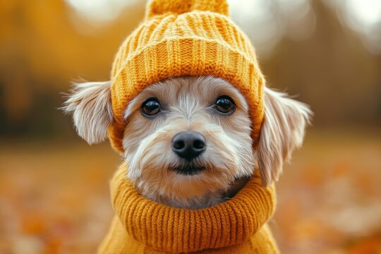 adorable dog in cozy attire creates a warm autumn vibe
