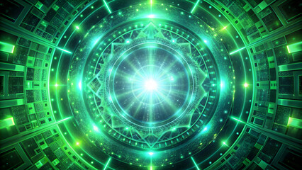 Obraz premium Alien stargate glowing green vortex with geometric alien architecture, stargate, glowing, green, vortex