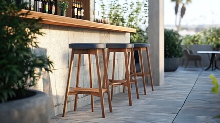 Modern outdoor bar stools with a minimalist design and durable materials