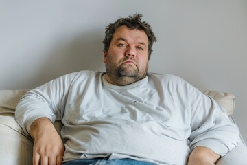 Humorous fat man exercising to lose weight, funny weight loss concept.