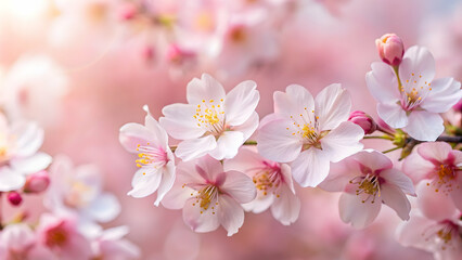 Fototapeta premium Macro shot of delicate cherry blossom petals , spring, pink, flowers, nature, close-up, blooming, Japanese, sakura