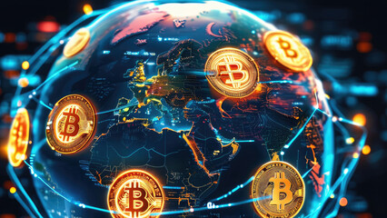 Glowing Blockchain Network Encircling the Earth: A Global Digital Revolution