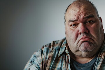 Obraz premium Overweight man with funny expression trying to lose weight at the gym.