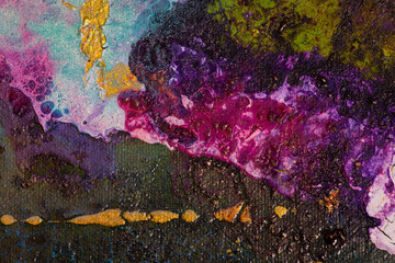 Colorful abstract texture with vibrant hues and mixed media elements