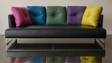 Modern sofa with colorful cushions arrangement