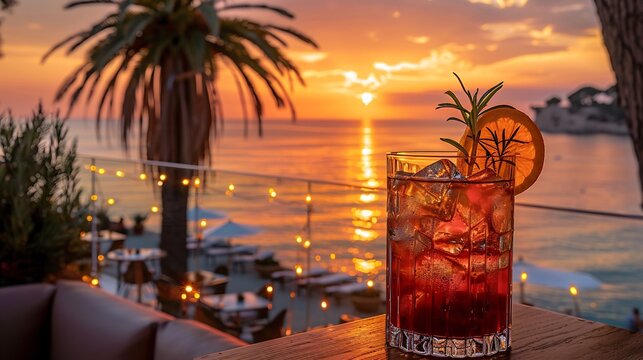 Nance fruit salad arugula almonds citrus dressing served luxury resorts vibrant terrace with sunset views softly blurred behind promoting a nutritious light meal Scientific name Byrsonima crassifolia