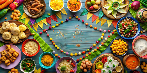 Fototapeta premium Colorful festival celebration with vibrant colors, traditional food, and joyful wishes, Holi, festival, celebration, colors