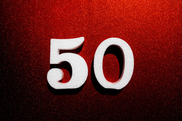 Stylish 50th Celebration Number on Red Sparkly Background