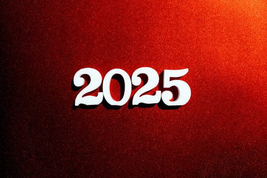 Festive decoration displaying the year 2025 on red background