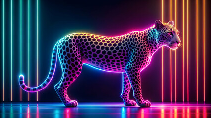 Glorious neon animal exuding vintage Britpop style , Britpop, neon, animal, vintage, retro, vibrant, colorful, fashion, British