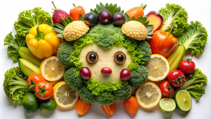 Close-up of a cute animal made out of various fruits and vegetables , food, animal, fruits, vegetables, cute, healthy