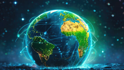 Fototapeta premium Earth Enveloped by Interconnected Banks: A Global Financial Network