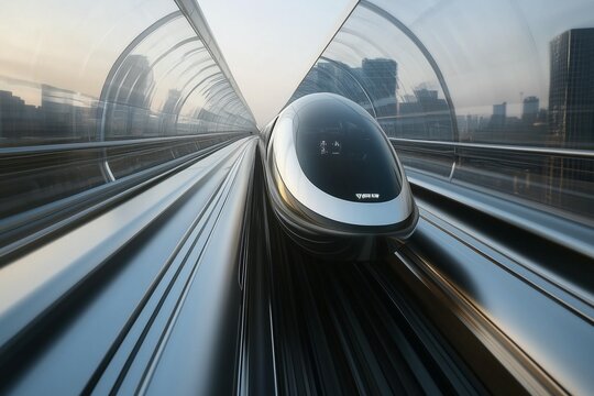 Futuristic Hyperloop Train Speeding Through a High-Tech Tunnel - Generative AI