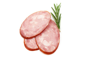Smoked Ham sausage, isolated on white background