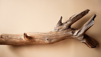 Naklejka premium Old dry wooden stump on beige background