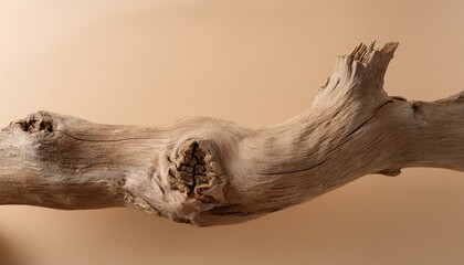 Fototapeta premium Old dry wooden stump on beige background