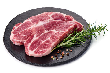 Raw pork shoulder steak. isolated on white background