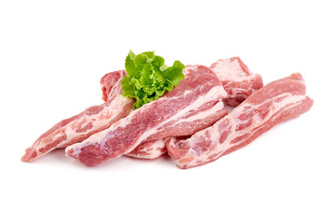 Pork fillet tenderloin, raw meat, close-up, isolated on white background