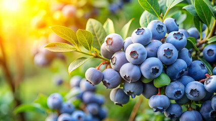 Fresh organic blueberries on a bush in a blueberry garden , Fresh, organic, blueberries, bush