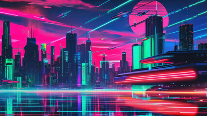Retro-Futuristic Cityscape: A Neon-Lit Urban Dream