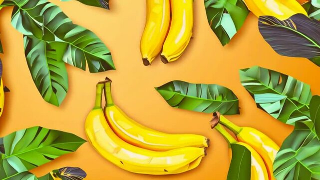 Banana pattern. Banana is a tropical, yellow, elongated fruit with a sweet, creamy flesh, rich in potassium and vitamin B6, encased in a peel. 