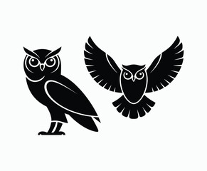 Owl bird silhouette editable EPS vector isolated illustration template on a white background