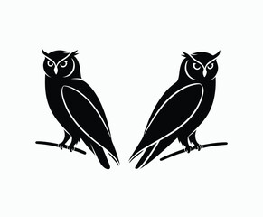 Obraz premium Owl bird silhouette editable EPS vector isolated illustration template on a white background