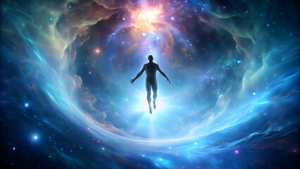 Soul leaving body and transcending into outer space , soul, human, space, transcendence, spiritual, universe, cosmos