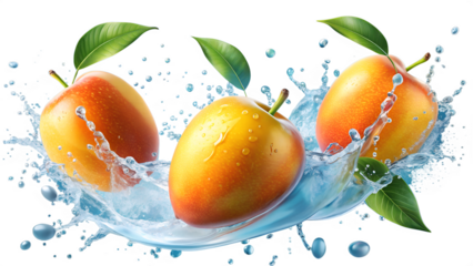 mango falling into water isolated on transparent background png