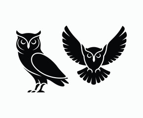 Owl bird silhouette editable EPS vector isolated illustration template on a white background