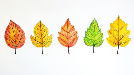 Fototapeta premium Cute autumn leaf drawings for kids! These hand-drawn leaves are perfect for teaching about the fall season or for any fall-themed project.