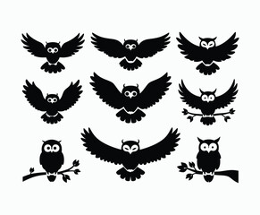 Obraz premium Owl bird silhouette editable EPS vector isolated illustration template on a white background