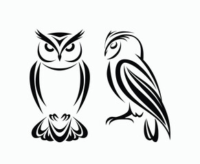 Fototapeta premium Owl bird silhouette editable EPS vector isolated illustration template on a white background